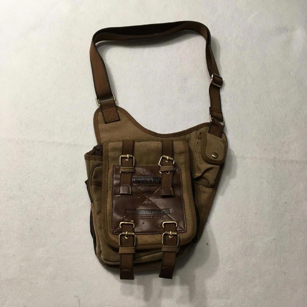 Crossbody Cargo Bag Brown Canvas Utility Hiking Travel Military Style